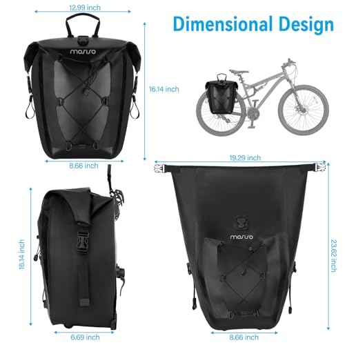 MOSISO 25L Bike Panniers, 2 Pack Waterproof Panniers Bike Bag, Bike Rear Rack Seat Bag with Elastic Cord, Bicycle Luggage Storage Trunk Pouch for Road Mountain Cycling Traveling Commuting, Black