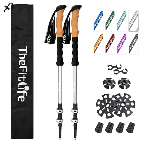 TheFitLife Trekking Poles - Lightweight 7075 Aluminum Hiking Sticks with Cork Grips, Adjustable Telescopic Design, Metal F...