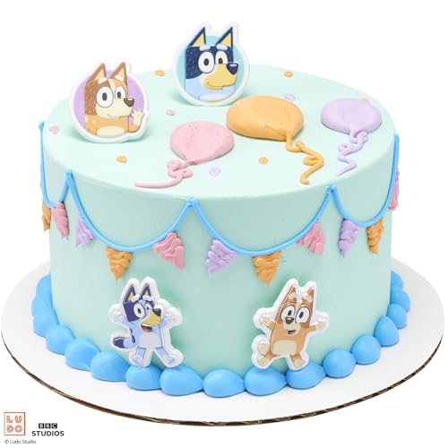 DecoPac Bluey So Much Fun Rings, 24 Cupcake Decorations Featuring Bluey, Bingo, Bandit, and Chilli, 3D Food Safe Cake Topp...