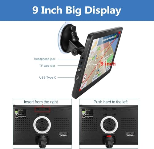 GPS Navigation for Car （9 Inch） Slimline Touch Screen Real Voice Direction ，USA Edition 2025 (Free Lifetime Updates) Turn-...