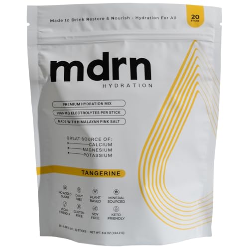 MDRN Hydration Electrolyte Mix | 1600mg+ Electrolytes w/Pink Himalayan Salt | No Sugar Added (20ct, Tangerine)