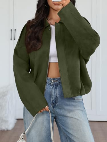 Trendy Queen Womens Faux Suede Bomber Jacket Fall Oversized Zip Up Cropped Jackets Winter Motorcycle Coat 2026