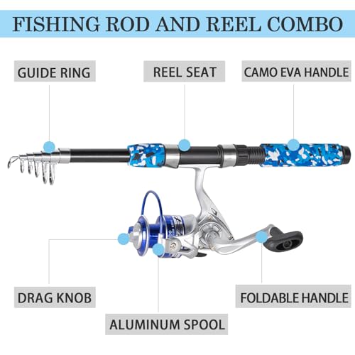 Tripquips Fishing Pole Combo, 6.9ft Telescopic Rods Set, Collapsible Fishing Rods 2PCS Spinning Reel Set with Carrier Bag ...