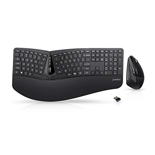 Perixx Periduo-605, Wireless Ergonomic Split Keyboard and Vertical Mouse Combo, Adjustable Palm Rest and Membrane Low Prof...