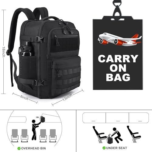 MOZETO TSA Approved Carry On Backpack, Extra Large Tactical Travel Backpack for Men, Airplane Approved Weekender Bag, Wate...