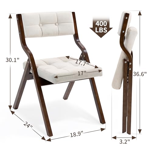 HOMEFUN Folding Chairs with Cushion, Wooden Padded Foldable Chair 2 Pack, Portable and Assembled Seat for Guests Kitchen O...