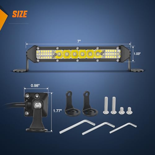 Nilight Slim LED Light Bar 2Pcs 7 Inch 16LED Single Row Spot Flood Combo Fog Driving Work Lighting Roof Bumper Lamp Offroa...