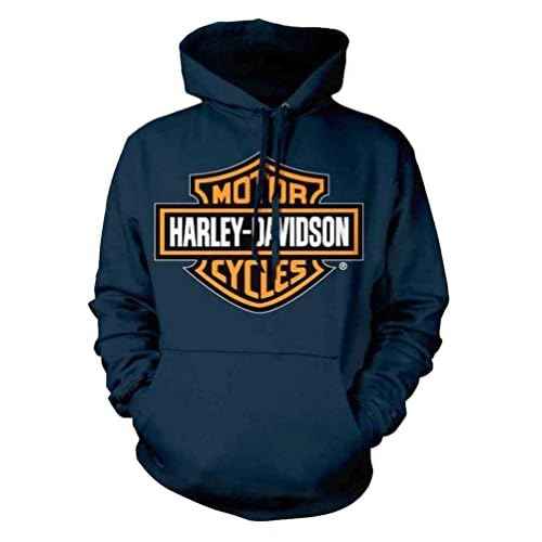 Harley-Davidson Men's Orange Bar & Shield Navy Pullover Sweatshirt 30291742