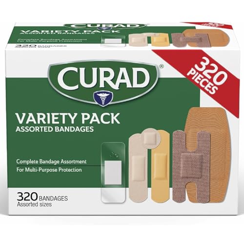 CURAD Assorted Bandages Bulk Variety Pack | 320 Count |5 Styles Including Waterproof, Sheer, Plastic, Heavy Duty & Flex-Fa...