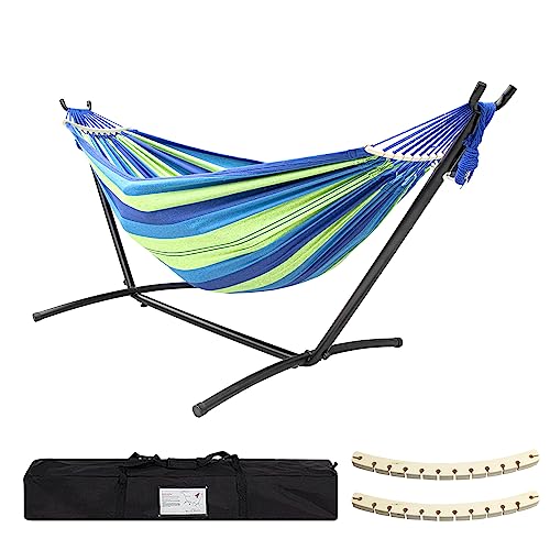 SZHLUX Double Hammock with Stand Included 450lb Capacity Steel Stand, Premium Carry Bag Included.Indoor Outdoor Brazilian-...