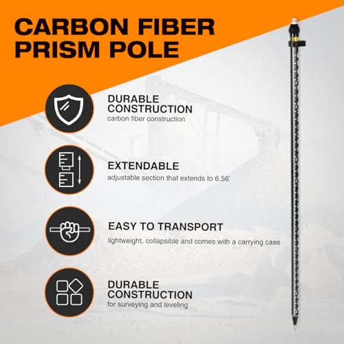 Carbon Fiber GPS Pole, GPS Poles with Snap-Lock for Land Surveying & Engineering GPS/GNSS Accessory and Instruments (GLS26...
