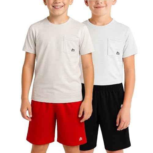 RBX Boys Athletic Shorts - 2 Pack Breathable Poly Fleece Boys Basketball Shorts with Pockets Youth Kids Gym Activewear