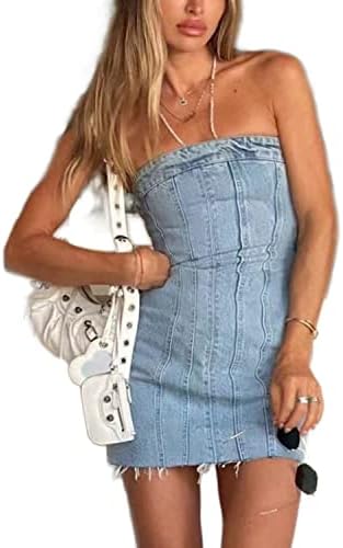 Sumleno Sexy Denim Summer Dresses 2026 Women Y2k Clothing Jeans Tube Backless Bodycon Mini Dress Western Cowgirl Streetwear