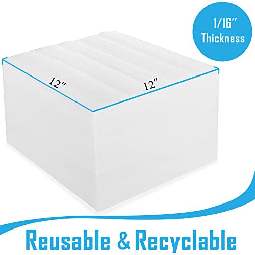 100 Pack Foam Sheets, DAT 12" x 12", 1/16" Thickness, Foam Wrap Cushioning Material, Moving Supplies for Packing Storage a...