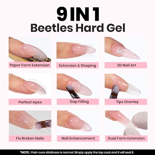 Beetles Builder Gel for Nails-3 Colors 9 in 1 Nail Extension Sculpting Building Clear Nude Pink Hard Gel Kit with Base Top...