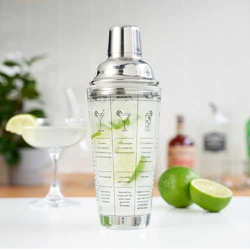 True Glass Cocktail Shaker with 7 Classic Recipes and Measurements for Cold Brew Cocktails, Home Bar Accessories, Bar Tool...