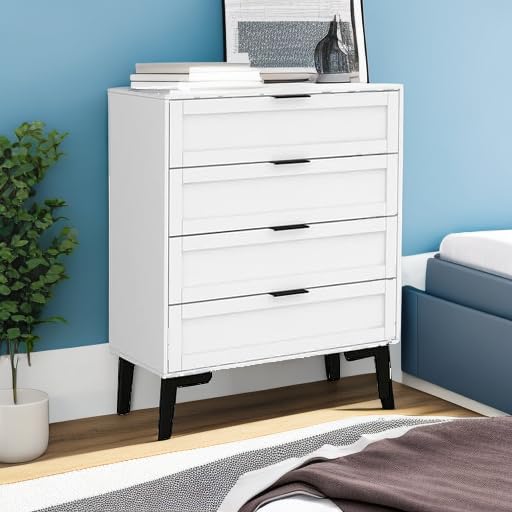TaoHFE White 4 Drawer Dresser for Bedroom,Wood Lingerie Chest of Drawers for Bedroom,Modern 36inch Tall White Dresser for Bedroom Living Room, Entryway, Cloakroom