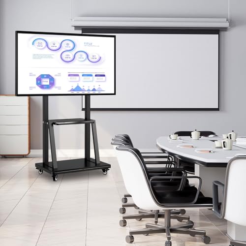 43-65" Height Adjustable Mobile Stand for Smart Boards | with 4 Lockable Wheels & Universal Mount | Versatile Classroom, H...