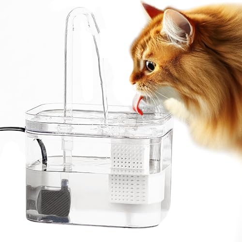 SunGrow Cat Water Fountain, Automatic Flowing Hydration Station with Filter & Silent USB Pump, Easy-to-Use Transparent Fee...