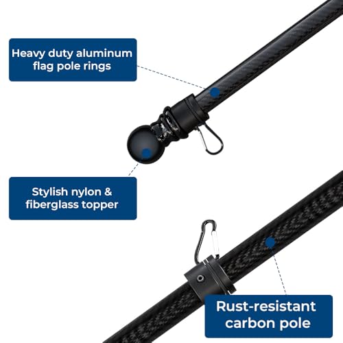 (Pack 1) - 5’ Foot Premium Tangle-Free Carbon-Fiber Flag Pole with 2 Flag Rings, Ideal for Trucks, Vehicles, or SUVs, Perf...