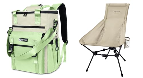 ayamaya Ultralight Chair + Backpack Cooler, High Back Aluminum Widen Frame Structure Folding Chair wigh Side Pocket, Green...