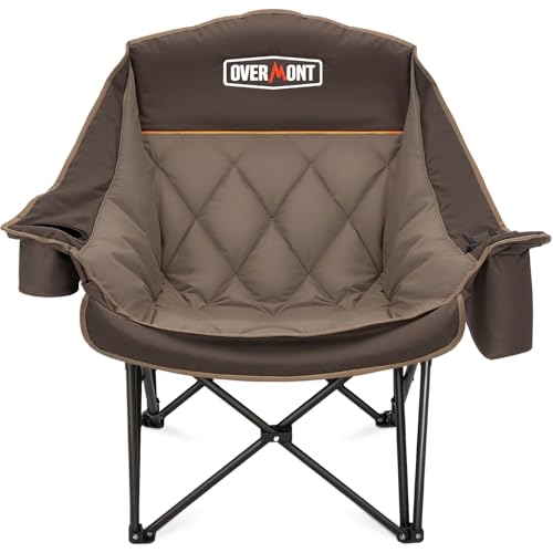 Overmont Oversized XL Camping Chair for Adults - 450lbs Support Heavy-Duty Padded Folding Chair with Side Pocket Cup Holde...