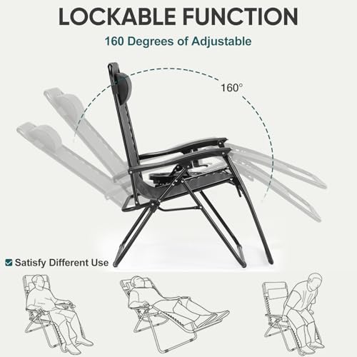 NEWBULIG Zero Gravity Chair Set of 2, Lounge Chair Folding Portable Adjustable Camping Reclining Chairs with Adjustable Po...