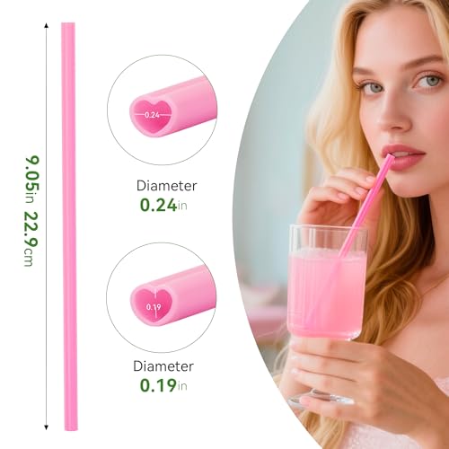50PCS Valentine’s Day Heart Shaped Pink Straws,Individually Wrapped Cute Plastic Drinking Straws for Valentine & Galentine...