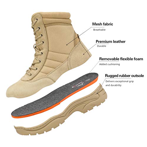 NORTIV 8 Men's Military Tactical Work Boots Side Zipper Leather Motorcycle Combat Boots Trooper