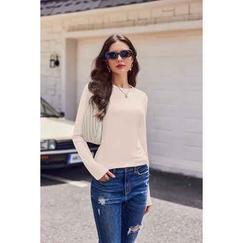 Ekouaer Womens Long Sleeve Shirts 3 Pack Crew Neck Thermal Tops Loose Fit Undershirt Base Layer Trendy Clothes XS-XXL