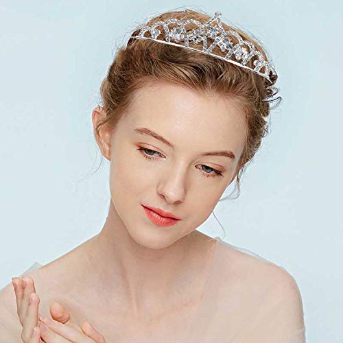 Hedume 6 Pack Princess Crystal Tiara Crown Headbands, Silver Metal Sparkly Glitter Rhinestone Hair Accessories, Girls Wome...