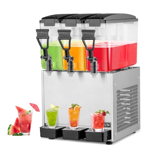 ROVSUN Commercial Beverage Dispenser 7.8 Gal/30L, Commercial Juice Dispenser Cold Drink Dispenser 10L X 3 Tanks Stainless ...