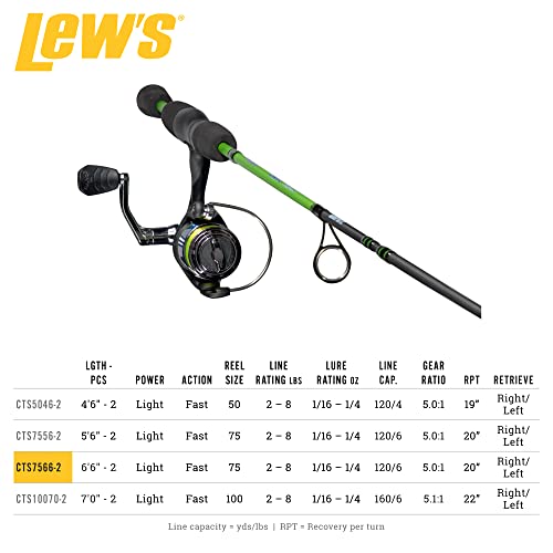 Lew's Crappie Thunder Spinning Reel and Fishing Rod Combo, 2-Piece IM6 Graphite Blank, Right or Left-Hand Retrieve, Crappi...