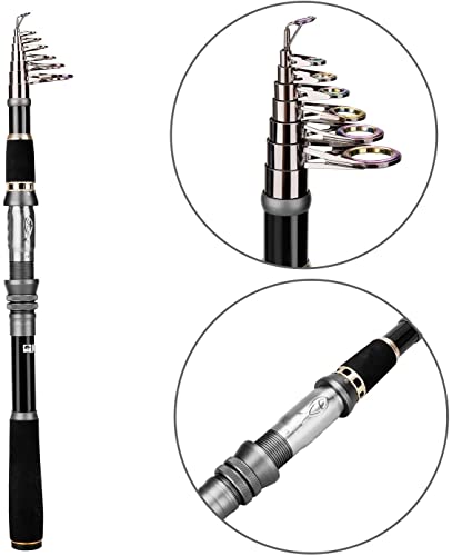 PLUSINNO Fishing Rod, Telescopic Fishing Rod and Reel Combo, Collapsible Travel Fishing Pole Rod Starter Kit, Carbon Fiber...