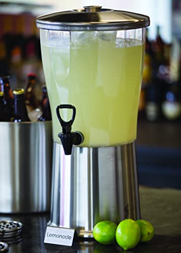 Service Ideas CBDRT3SS Beverage Dispenser, Round, 3 Gallon with Plastic Container and Optional Infuser Tube, Stainless Ste...
