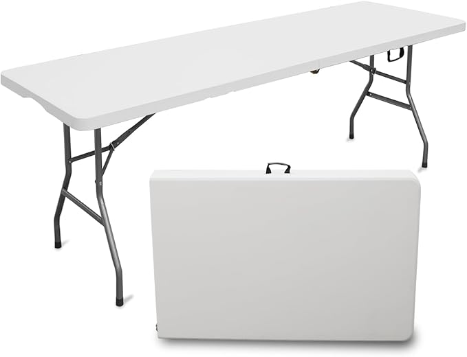 Plainsity 6ft Table, Foldable Table with Foldable, Easy to Carry, for Family Gatherings, Outdoor Gatherings, Indoor