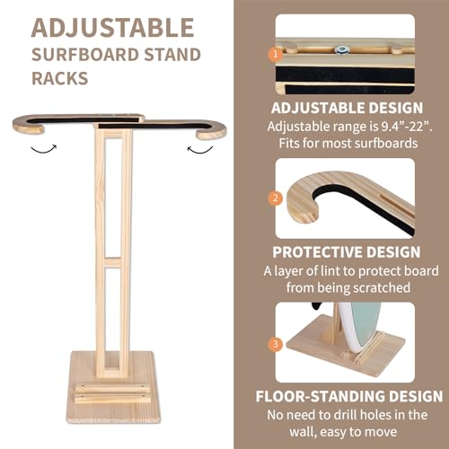 LINGVUM Surfboard Stand Rack, Sturdy Rack with Floor-Standing Design, Vertical Surfboard Holder, Storage & Display for Sho...