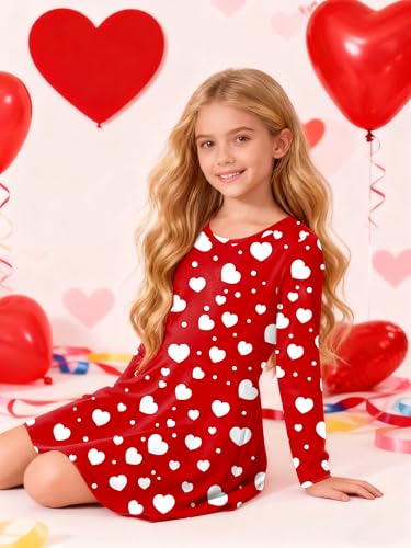VVNTY Valentines Dress for Girls: Cute Heart Dresses Girl A Line Casual Holiday Dress 5-12 Years