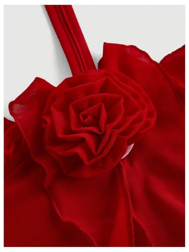 GORGLITTER Women's Flower Strapless Halter Bodycon Mini Dresses Elegant Classy Y2K Mesh Tassel Backless Summer Sundress