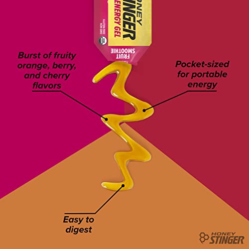 Honey Stinger Organic Fruit Smoothie Energy Gel, Gluten Free & Caffeine Free, for Exercise, Running and Performance, Sport...