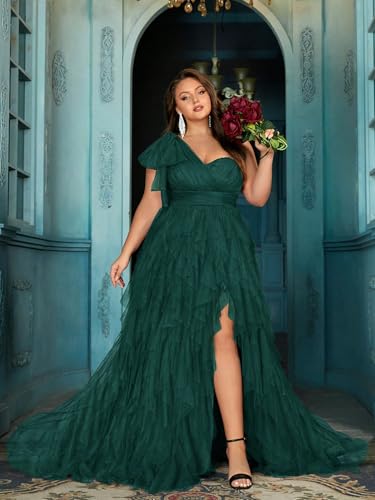 Women's Plus Size Wedding Guest Long Dress One Shoulder Summer Maxi Elegant Evening Party Cocktail Gown for Bridesmaid Prom