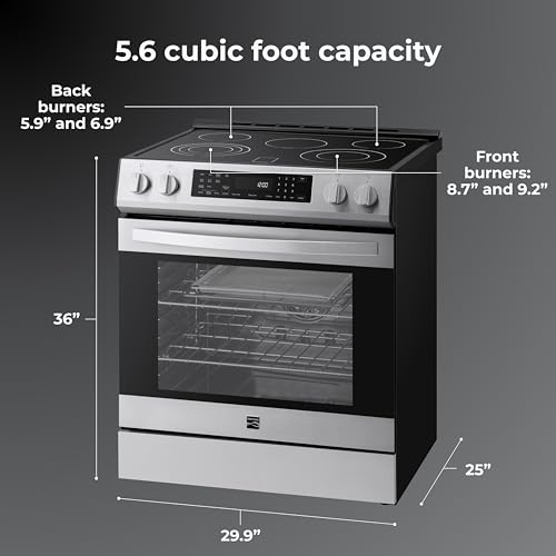 Kenmore 5.6 cu. ft. Front Control Electric Range Oven with 5 Elements - True Convection, Air Fry, Self Clean Oven, Tempera...