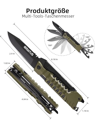 Multitool Knife, 17 in 1 Pocket Knife with Screwdriver, Fire Starter Sticks, Bottle Opener, Saw, Whistle, Nylon Sheath, ED...