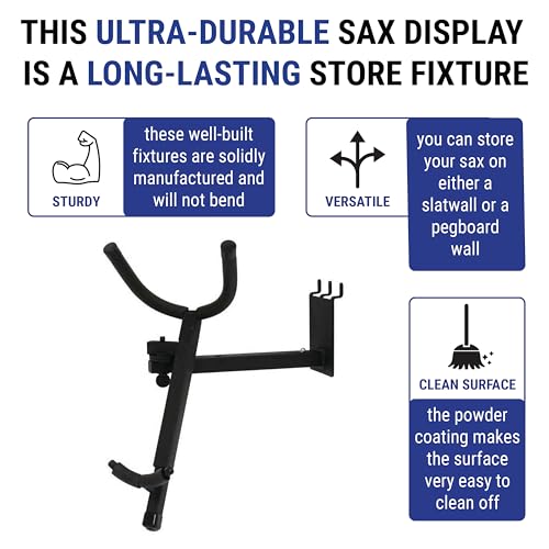 Metal Adjustable Alto or Tenor Sax Holder Display Attaches to Slatwall or Pegboard (Quantity 1) (1, Black)