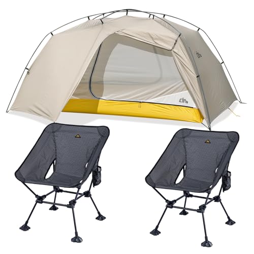 iClimb 2 Anti-Sinking Chair Bundle and 1 Ultralight 3 Season Tent, Ultralight Compact for Adults Outdoor Camping Backpacki...