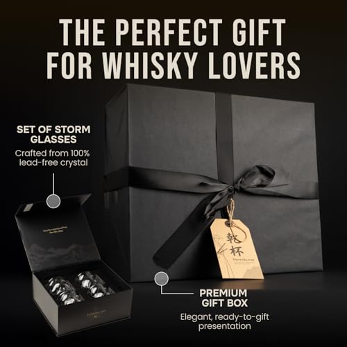 TSUKIGLASS® Storm Premium Japanese Crystal Whisky Glasses Set of 4 - Gift Ready Box, 100% Ultra Clarity Lead-Free Crystal,...