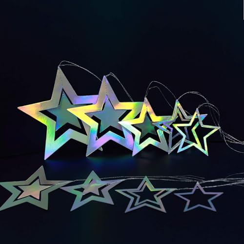 Cheerland Iridescent Star Garland Decorations Holographic Hanging Star Party Decoration Galaxy Birthday Decor Ramadan Eid ...