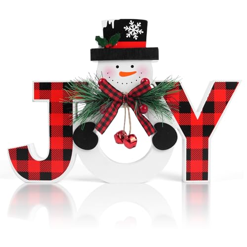 Christmas Table Decorations Wooden Joy Table Centerpieces Snowman Table Sign Standing Tabletop Merry Christmas Decoration ...