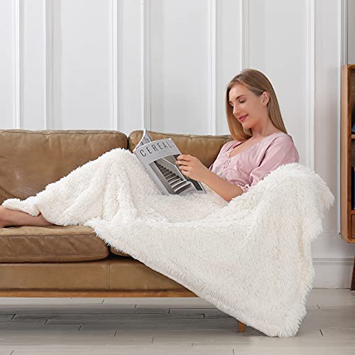 Tuddrom Decorative Extra Soft Fuzzy Faux Fur Throw Blanket 50" x 60",Solid Reversible Long Hair Shaggy Blanket,Fluffy Cozy...