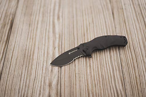 Smith & Wesson Black Ops Recurve 8in S.S. Assisted Opening Knife with 3.5in Drop Point Blade and G10 Handle for Outdoor, T...